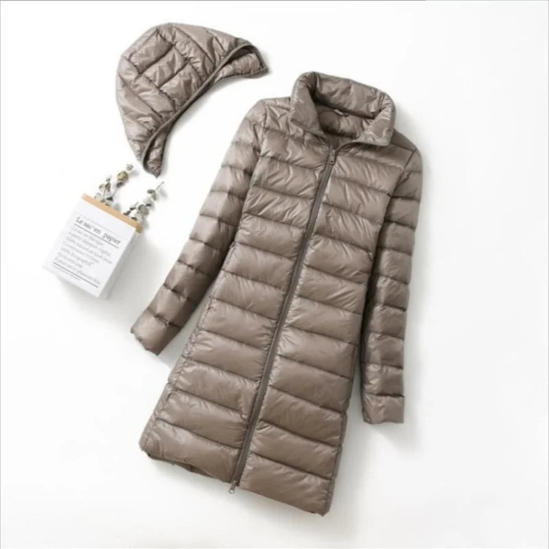Autumn and Winter Mid-length Vertical Collar Removable Cap Down Jacket Women's Mid-length Korean Style Slim-fit Warm Women's Jac