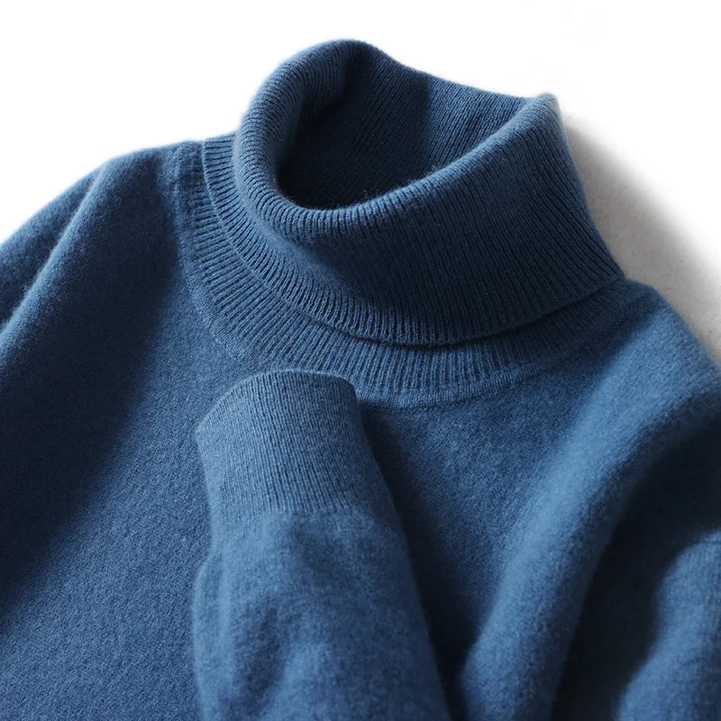 Men Turtleneck Cashmere Pullover 100% Pure Wool Knitwear Sweater Basic Solid Smart Casual Jumper Male Tops Autumn Winter