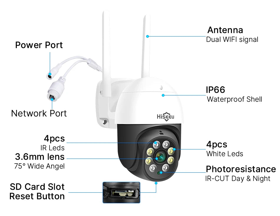Hiseeu 2MP PTZ Wifi Smart Camera 5x Digital Zoom Human Detect Auto Tracking Wireless CCTV Video Surveillance IP Camera