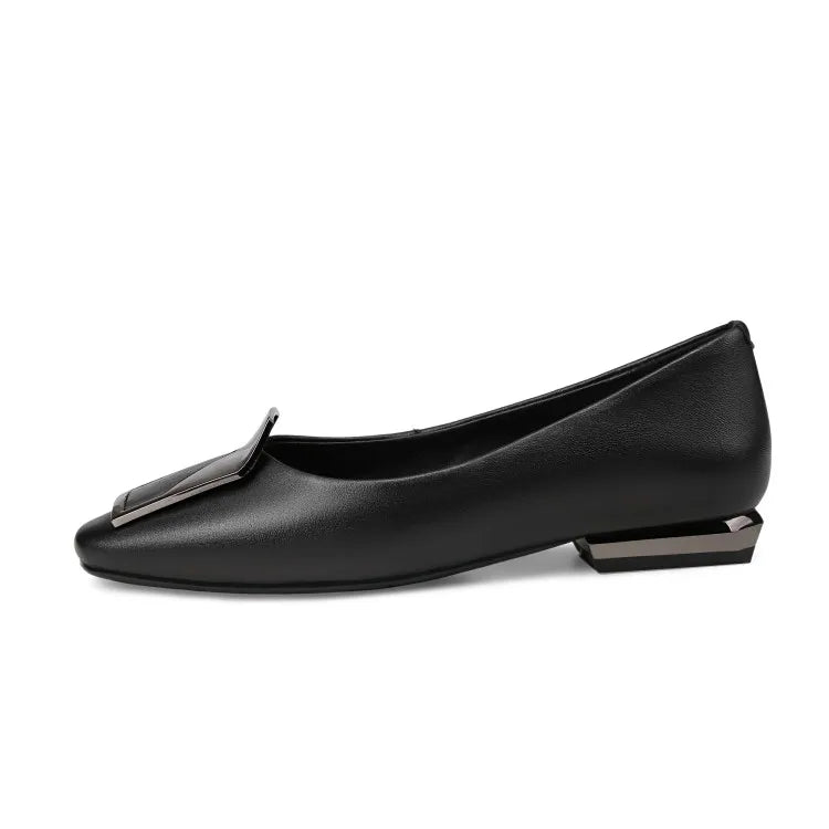 NEW Autumn/Spring Women Pumps Genuine Leather Shoes for Women Square Toe Low Heel Shoe Concise Slip-on Plus Size Handmade Shoes