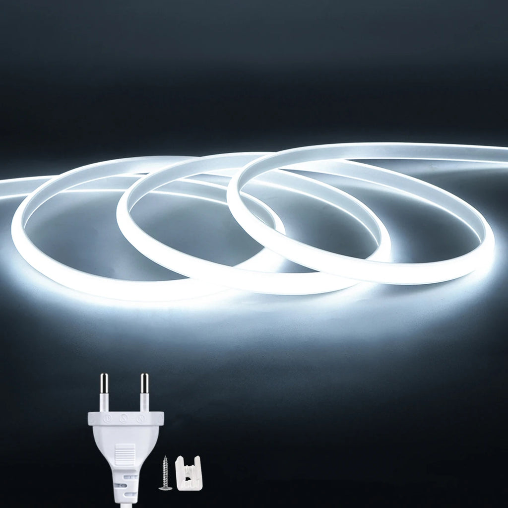 1M-5M 220V COB LED Strip Light Waterproof COB LED Tape US /EU Power Plug Flexible Ribbon Lamp For Bedroom Kitchen Outdoor Decor