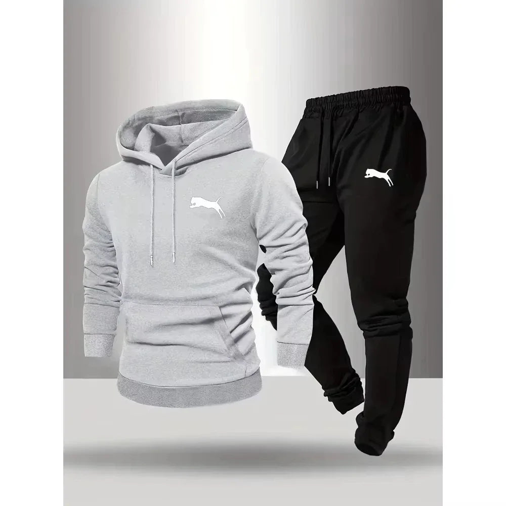 Hot Selling Men's Hooded Sweatshirt Pants Set Casual Tracksuit Streetwear Sportswear Fitness Jogger Outfit 2 Piece Warm Clothing