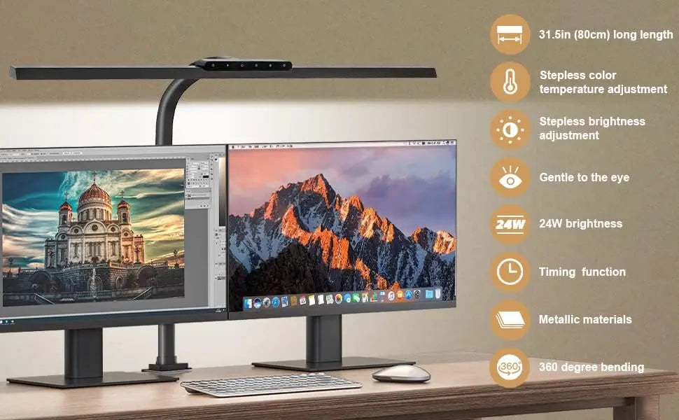 LOOPITYS 24W LED Desk Lamp 80cm 2310 Lumens Touch Control Dimmable Adjustable Color Temperature Clamp Table Lamp