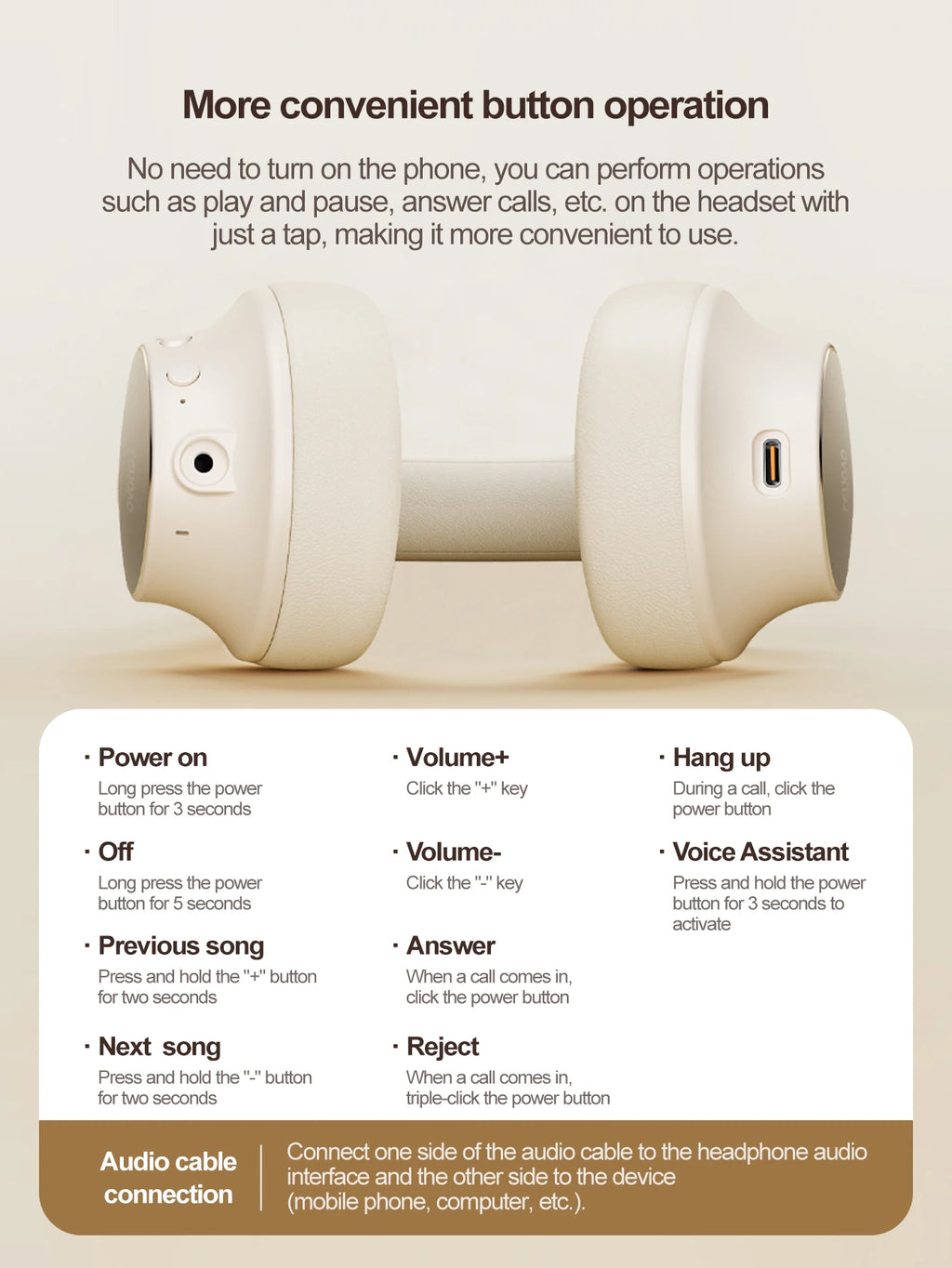 Lenovo TB300 Bluetooth 5.4 Over Ear Headset Noise Reduction Mic 190g Light Soft Earpads 400mAh Battery 3.5mm Wired Headphones