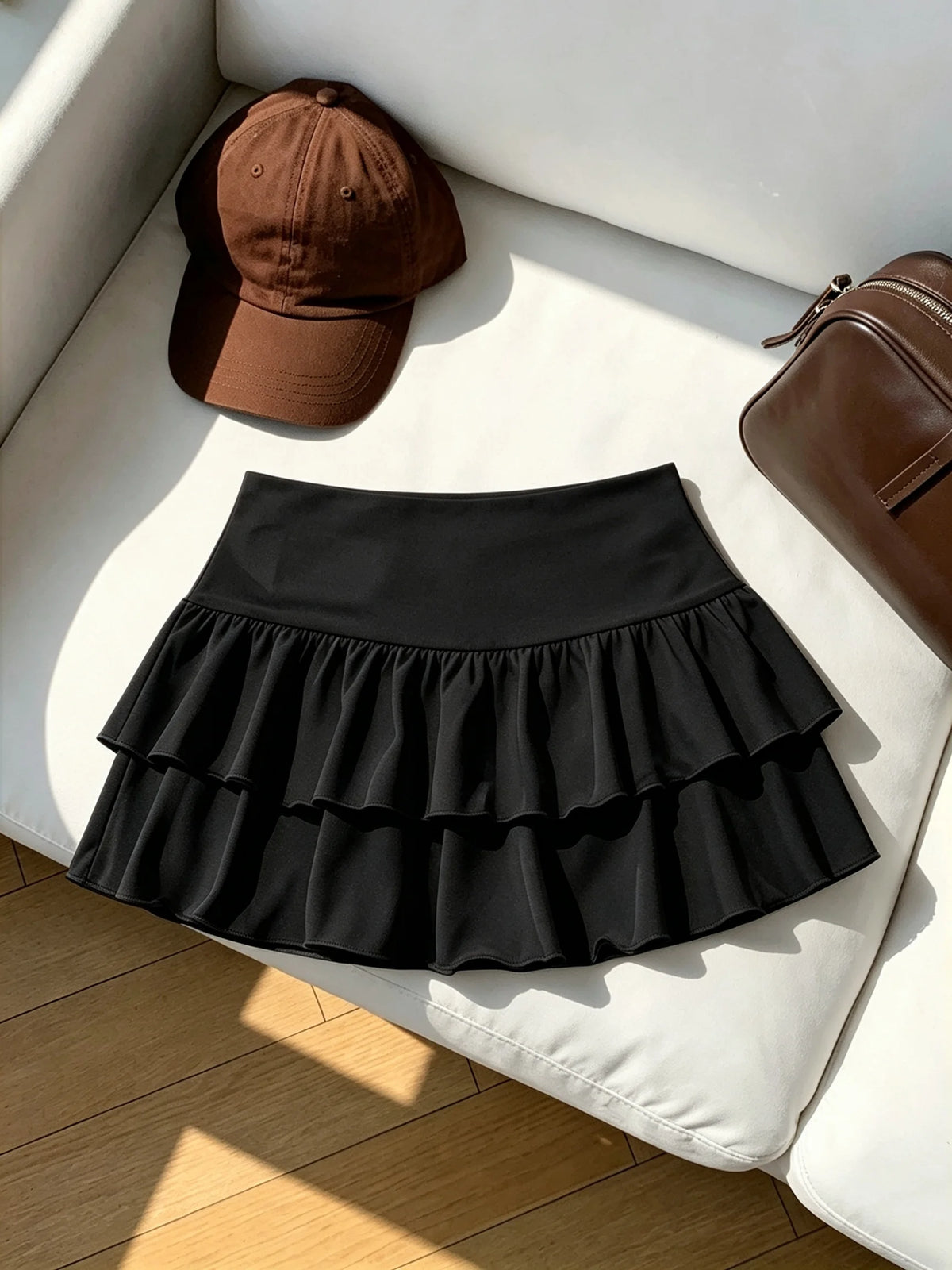 Women High Waist Ruffle Layered Mini Skirt Double Layer Tiered Short Skirt Y2K Sexy Sweet Casual Vacation Party Basic Skirt