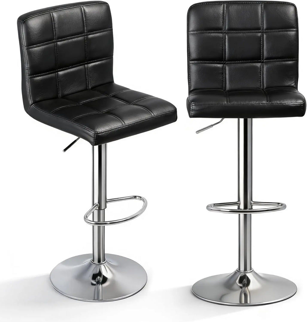 Kitchen double bar stool set, PU leather rotating adjustable tabletop height rotating stool, square backrest, 2 pieces
