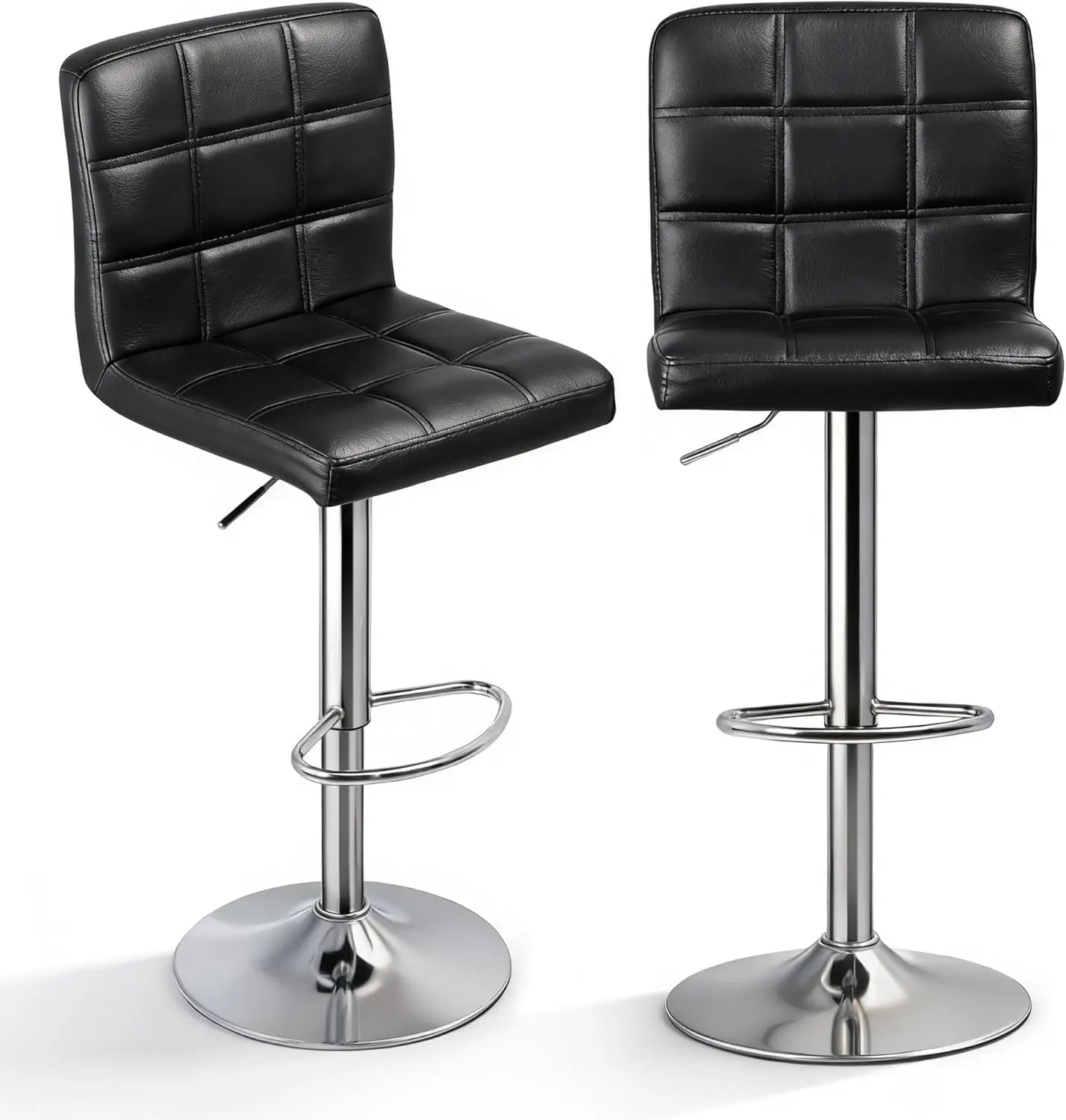 Kitchen double bar stool set, PU leather rotating adjustable tabletop height rotating stool, square backrest, 2 pieces