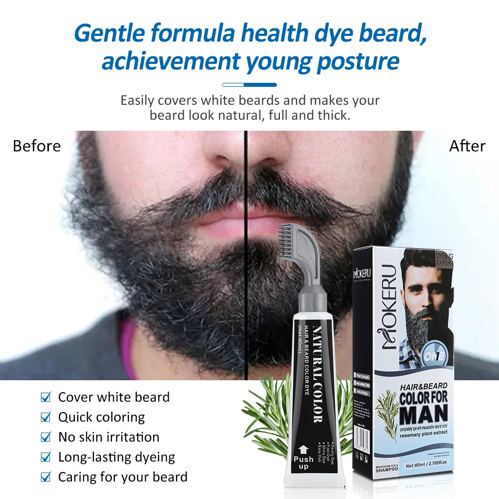 Men's Black Beard Dye Cream With Comb Fast Coloring Beard & Hair Dye Shampoo Cover White Grey Permanent Beard Care Tint Cream