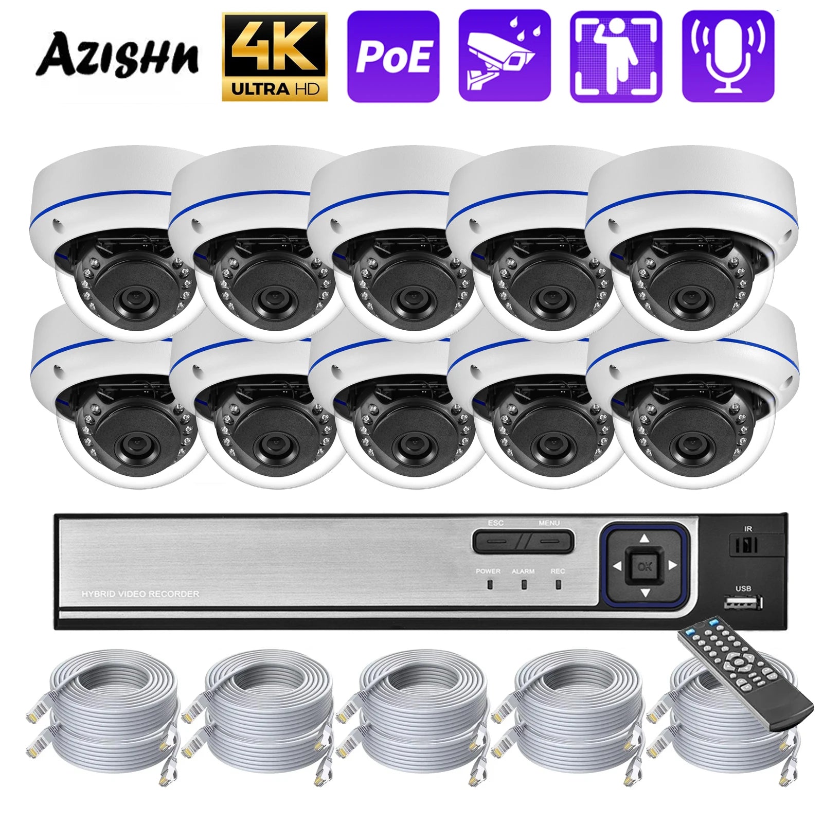 10CH 4K 8MP POE Security Camera Kit Audio Motion Detection Vandalproof Outdoor Dome Camera 5MP 4MP CCTV Surveillance Protection