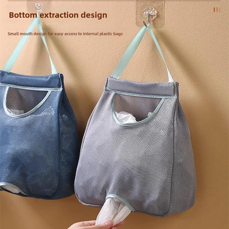 Kitchen Wall Mounted Garbage Bag Storage Bag, Hanging Plastic Bag Organizer With Hooks