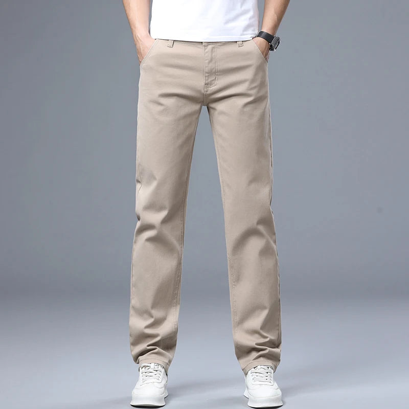 Classic Straight Men's Jeans Spring New Fashion Business Work Casual Trousers Comfort Elastic Solid Color Denim Pants