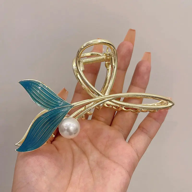1/2pcs New Product Star Same Style Fish Tail Pearl Hair Clip Tail Clip High Grade Headwear Chinese Style Trendy Retro Grip Clip