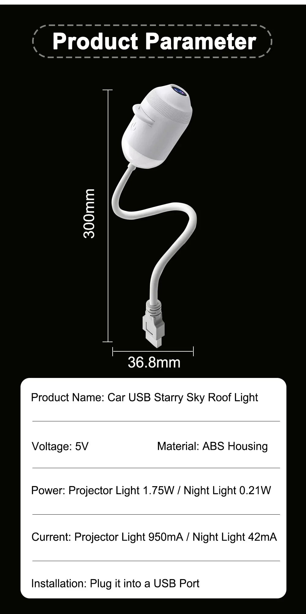 USB Car Interior Roof Star Galaxy Projection Ambient Lighting 360° Adjustable Starry Sky Ambient Projector Light Touch Control