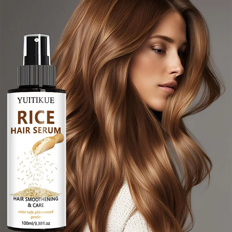 YUITIKUE Rice Water Hair Serum Spray - Nourishes, Strengthens & Adds Shine for Soft, Non-Flat Hair