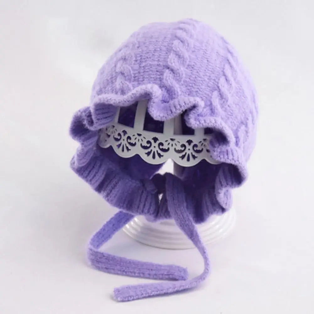 Infant Hat Winter Girl Baby Hooded Hat Autumn and Winter Ear Protection Warm Woolen Hat Lace Girls Knitted Hat 0-2Years