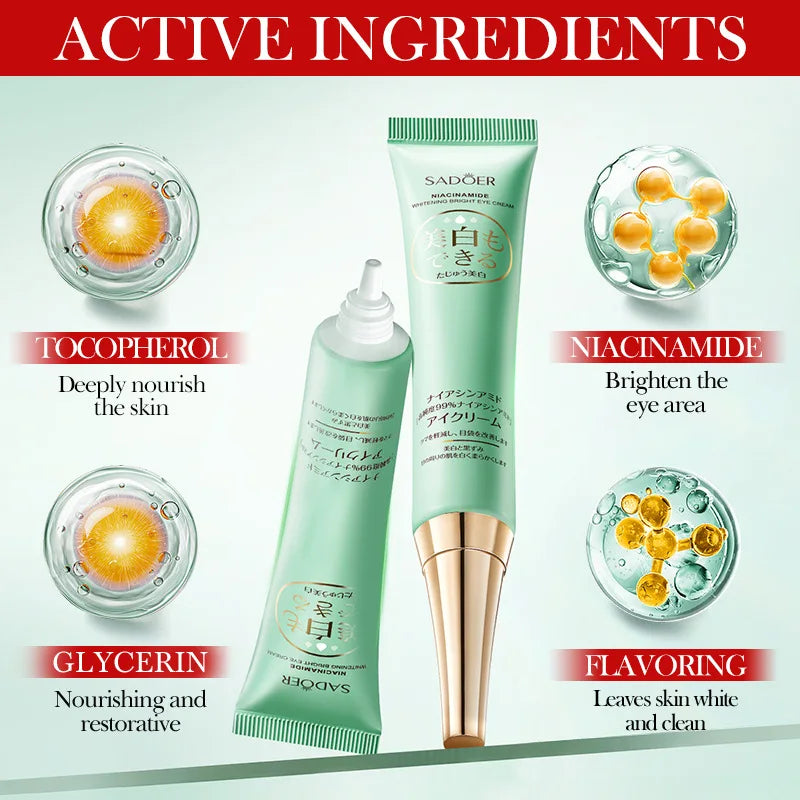 SADOER Nicotinamide Eye Cream Anti Dark Circles Remove Eyes Bags Moisturizing Eye Creams Beauty Eyes Korean Skin Care Cosmetics
