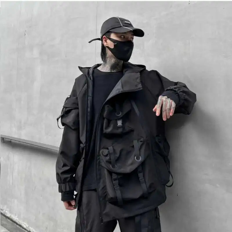 Men's Tide Dark Loose Techwear Jacket Trend High Street Leisure Function Charge Coat Workwear Coat