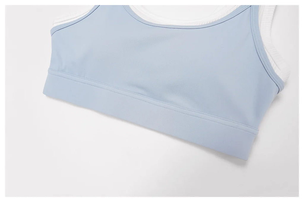 Custom LOGO Women's Naked Fake Two-piece Sports Vest Threaded Contrast Yoga Bra Running Fitness Clothing Top