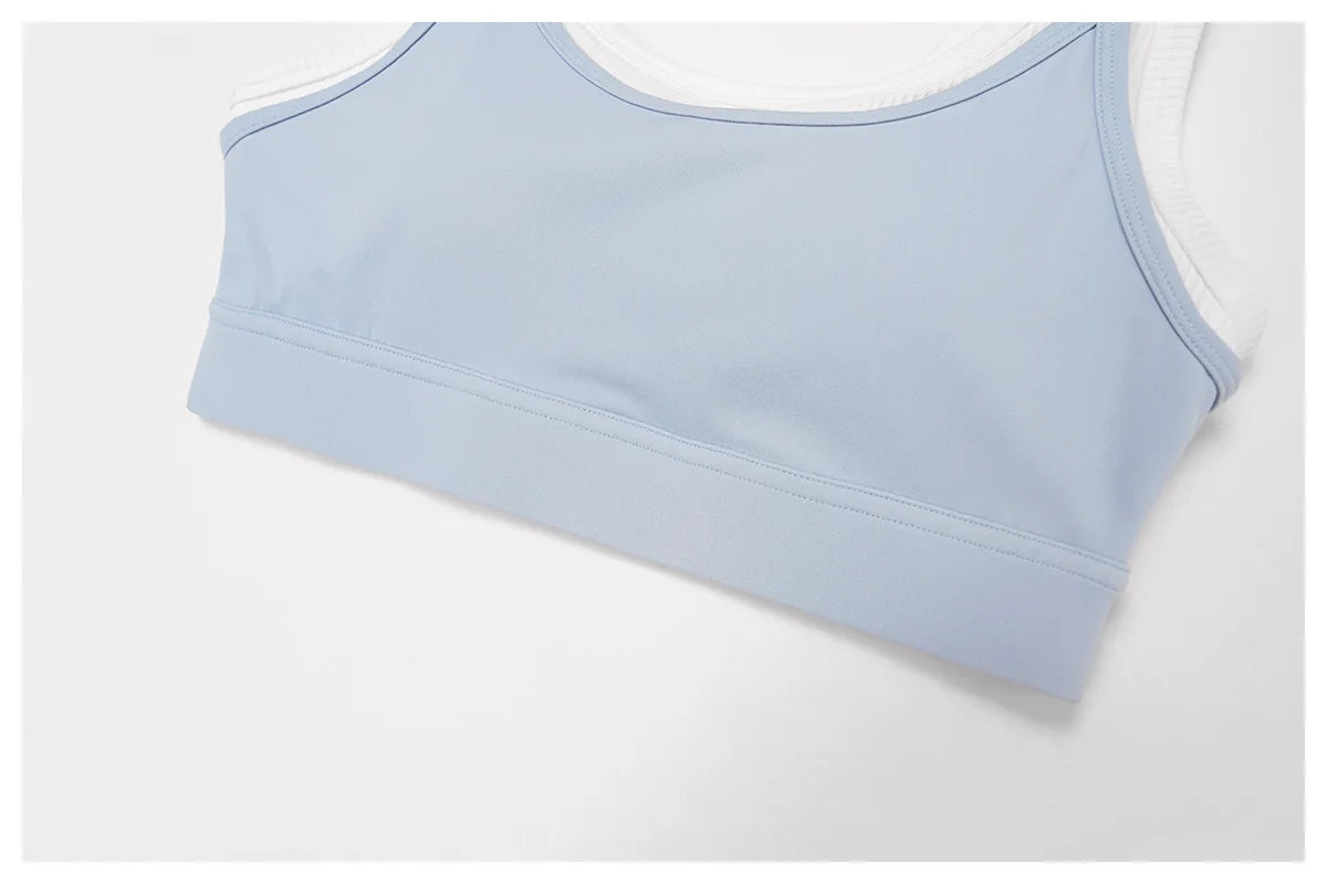 Custom LOGO Women's Naked Fake Two-piece Sports Vest Threaded Contrast Yoga Bra Running Fitness Clothing Top