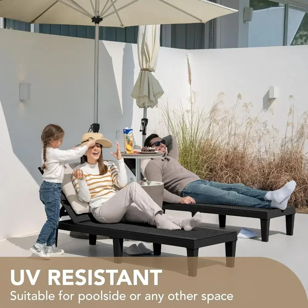 Black Outdoor Adjustable Waterproof Chaise Lounge Set of 2 for Poolside Patio