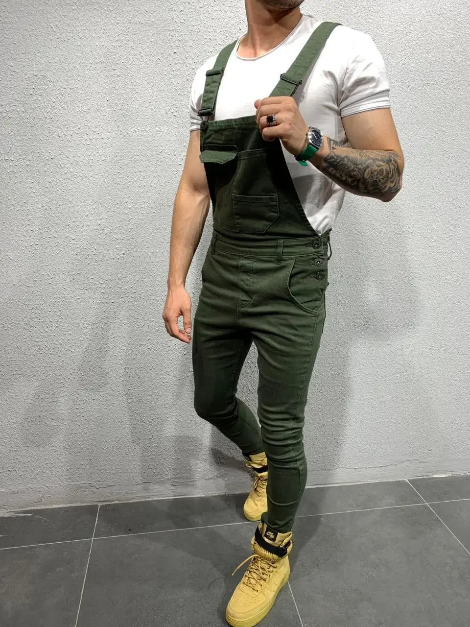 Men's Tie Dye Denim Overalls, Fashionable Slim Fit and Slimming Pants, Solid Color New Style Mens Jeans