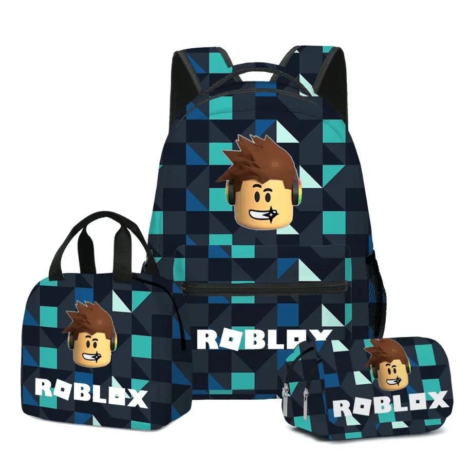 3pcs/Set Game Roblox Cartoon Anime School Bag Lunch Bag Pencil Case Set Student Backpack Birthday Gifts