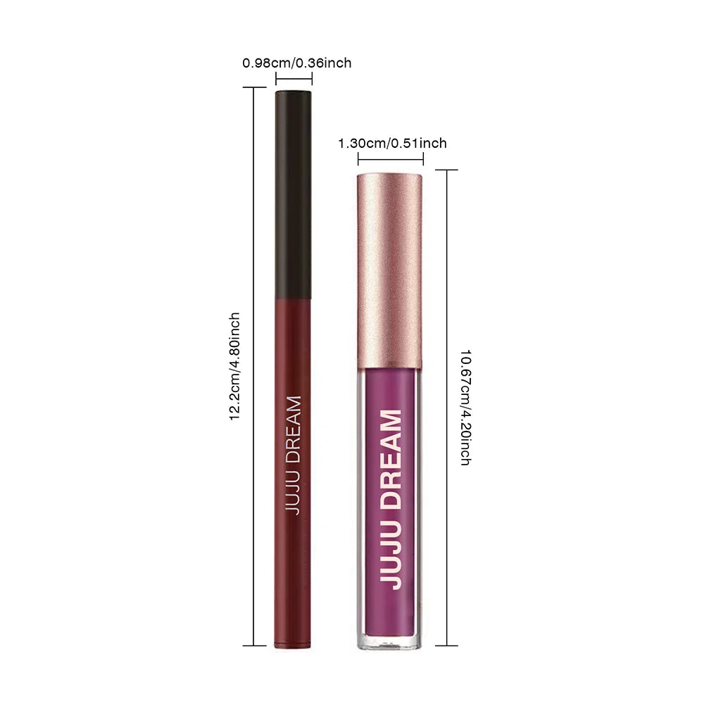 2-Piece Matte Lip Gloss & Lip Liner Set, Long-Lasting Cup-Shaped Formula Glides On Smoothly, Perfect For Everyday Makeup Looks.