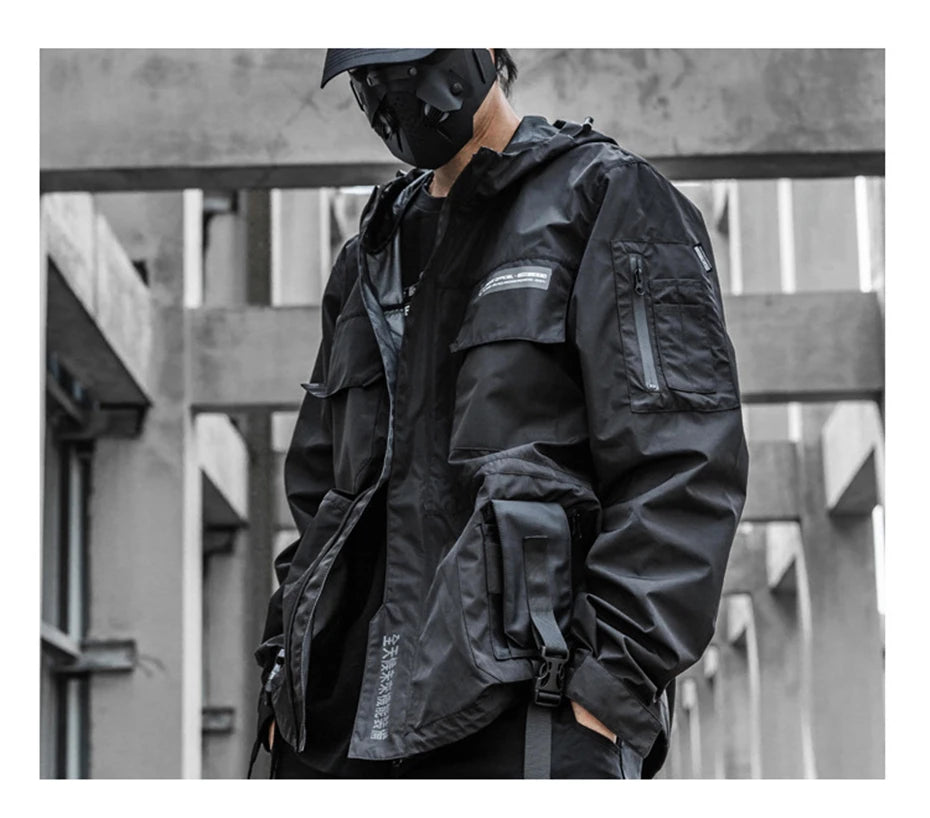 2022 Autumn Tactical Jackets Windbreaker Men Functional Techwear Mens Black Hip Hop Streetwear Waterproof Windproof Hooded Coats