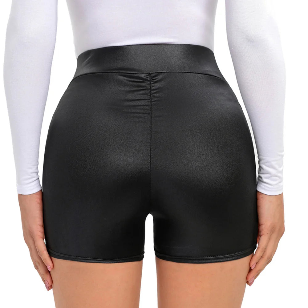 Sexy Black PU Casual Fashion Summer Shorts Women Clothing Goth Faux Leather High Waisted Womens Shorts Y2K Hot Woman Short Pants
