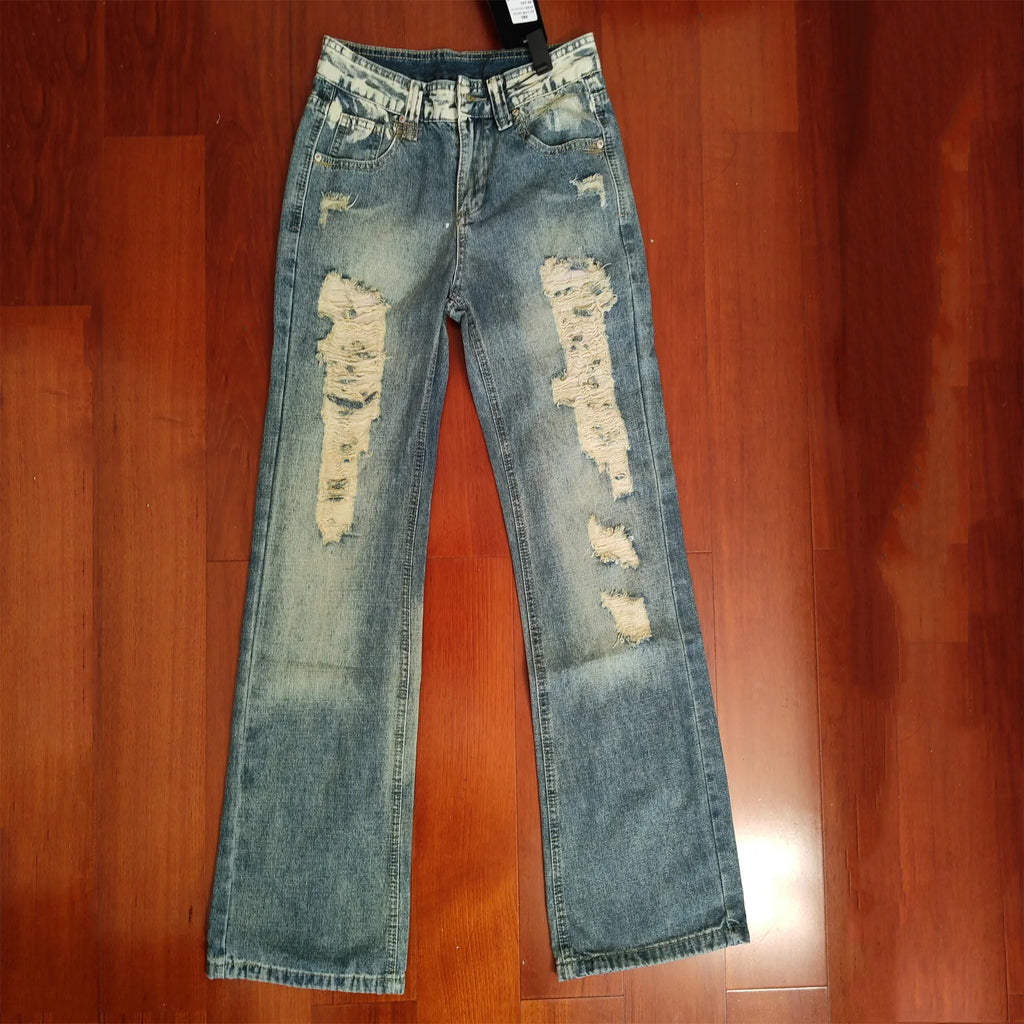 Women Streetwear Vintage Ripped Jeans 2026 Summer Hole Design 2000s Boyfriend Denim Pants American Retro Casual Trousers