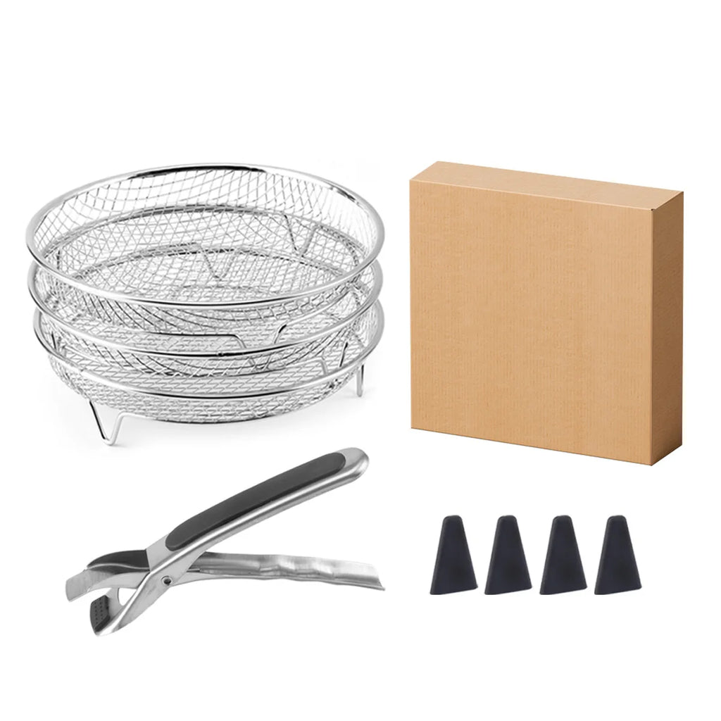 PLOVG Stackable Air Fryer Racks Set Stainless Steel Grilling Oven Steamer Cooker Home Kitchen Gadgets Round Square Rectangle
