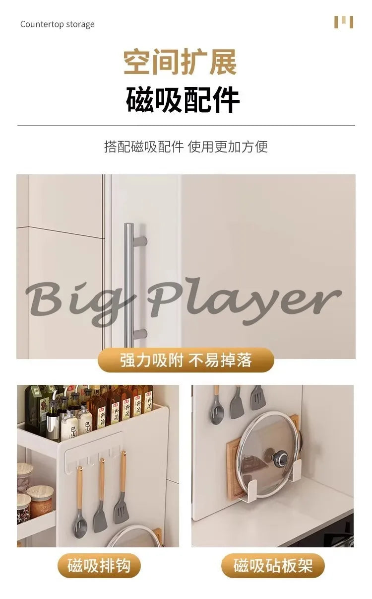 Ultra-Narrow Dust-Proof Pull-Out Condiment Rack Multi-Functional Kitchen Countertop Storage Organizer for Home