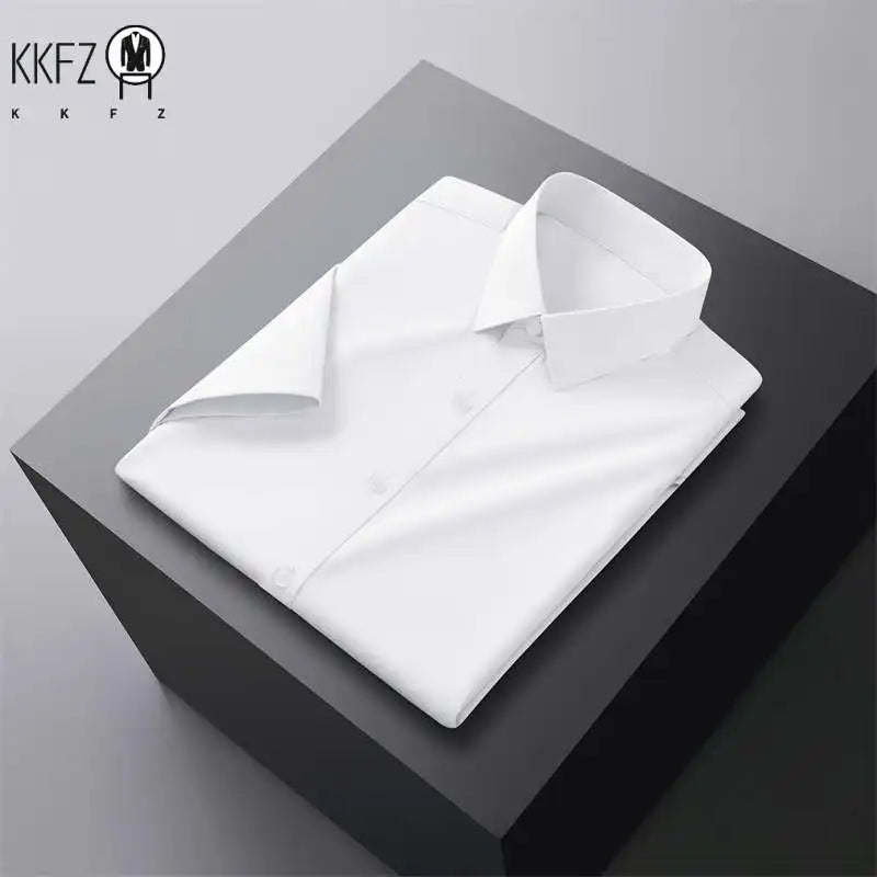 New Men's Business Casual Solid Color Short Sleeved Shirt for Summer Fashion No Ironing Comfortable and Versatile Top