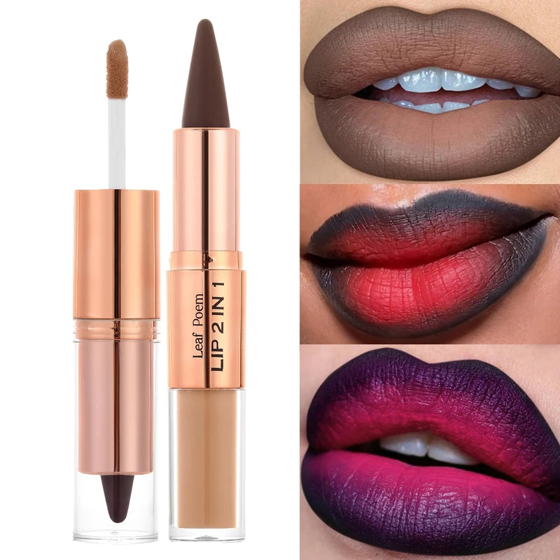 Tapered Gradient Lipliner Pen Black Brown Lip Gloss Matte Lip Liner Double Head Plumping Waterproof Lip Contour Non Stick Makeup