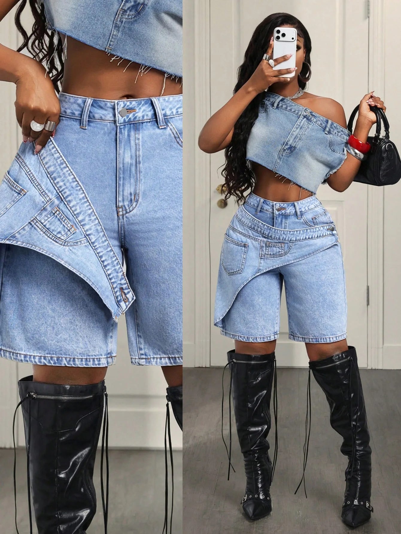 Women Denim Pant Jeans Vintage Wide Leg Knee Length Pants High Waist Straight Trousers Y2k Streetwear Elegant Casual Loose