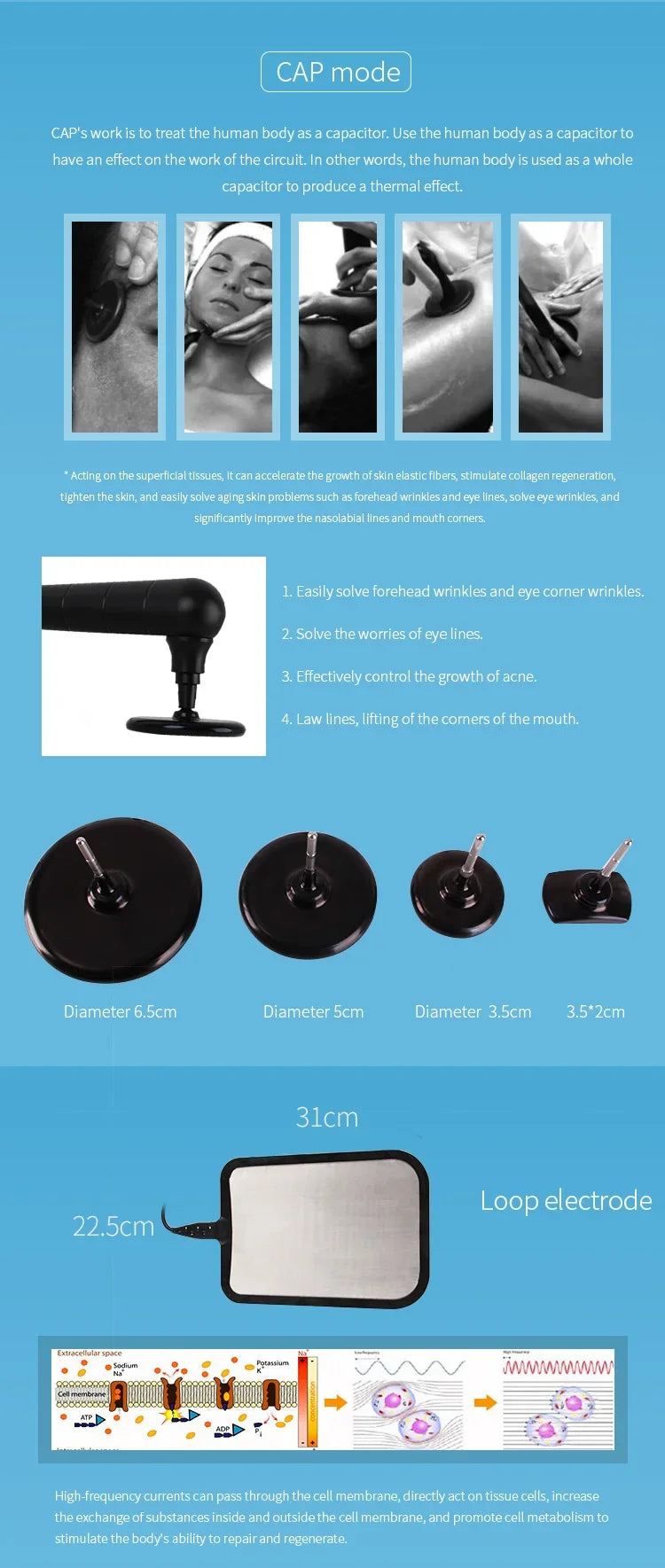 INDIBA weight loss tecartherapy 448khz Tecar Machine 12CM penetration deep skin care system RET CET Machine