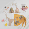 Applique Low Rise Sexy 3 Piece Bikini Set - Beach Vacation Swimsuit for Women modest burkini mujer burkini femme musulmane