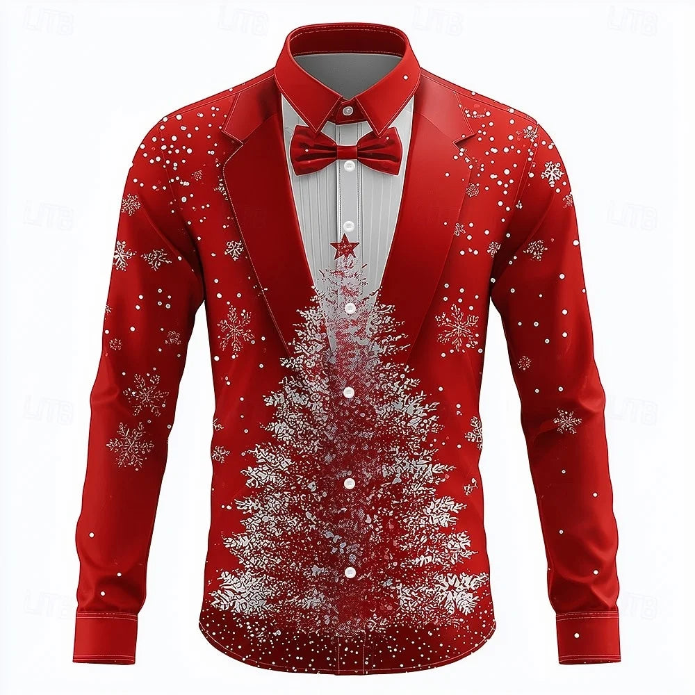 Christmas Festival Theme Men's 3D Printed Formal Shirts Christmas Tree Santa Claus Graphic Long Sleeve Shirt Fashion Men's Shirt