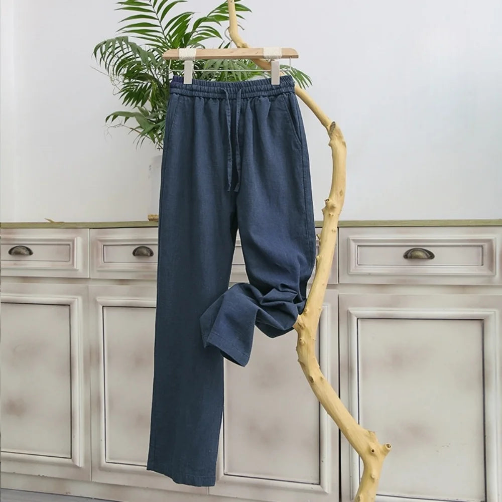 Summer Men's High-Grade Linen Pants Loose Comfortable Breathable Fashion Solid Color Casual Straight Leg Cotton Hemp Trousers
