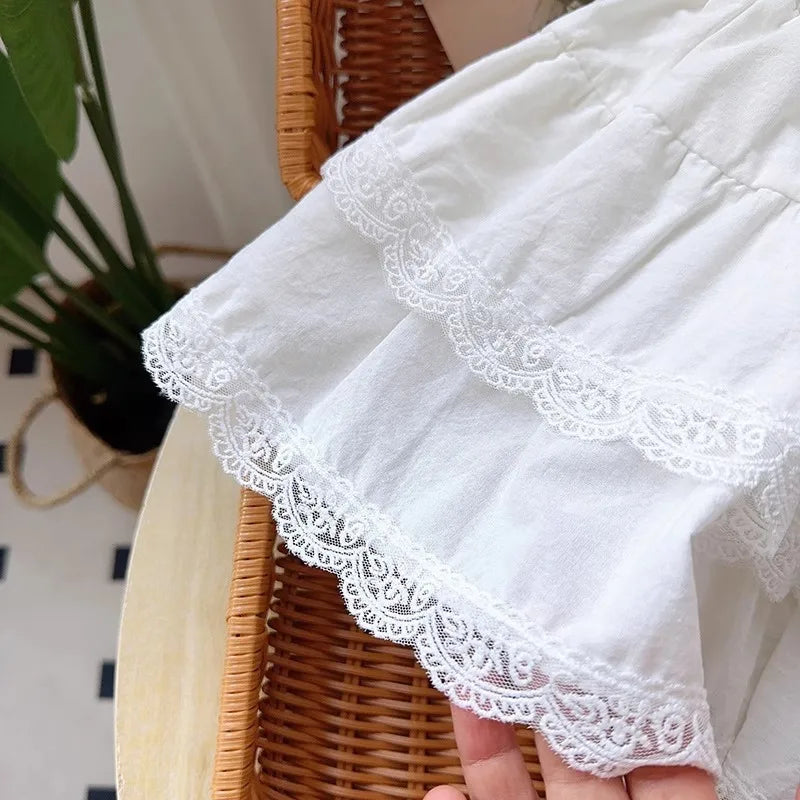 Girls' Skirt 2025 Summer New Children's White Short Skirts with Safety Pants Lace Cake pleated Skirt for Baby Kids Clothing
