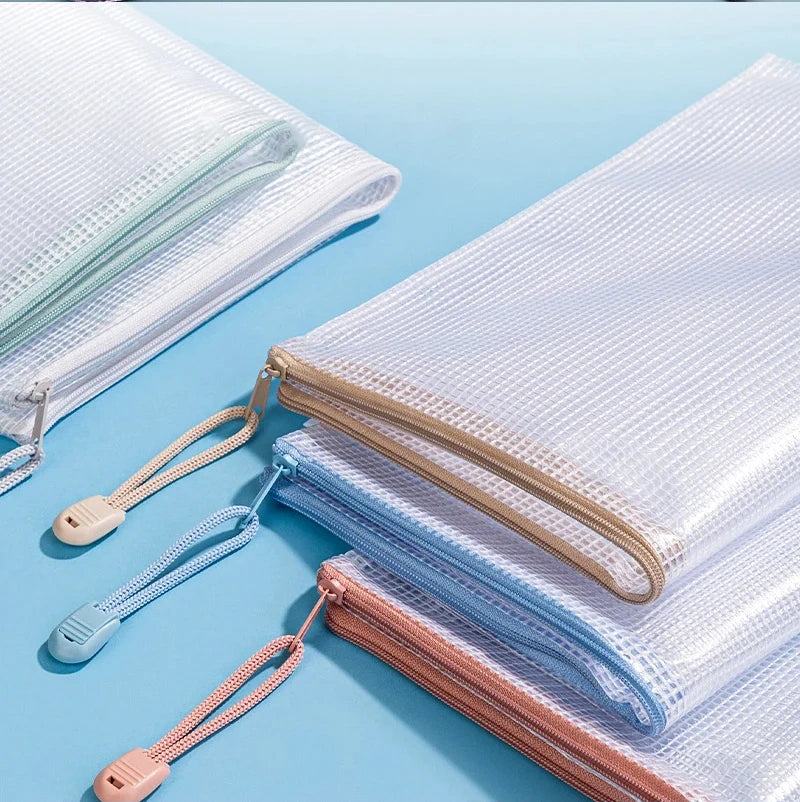 10Pcs Mesh Zipper Pouch Document Bag Waterproof Zip File Folders A4 A5 Size Office School Supplies Storage