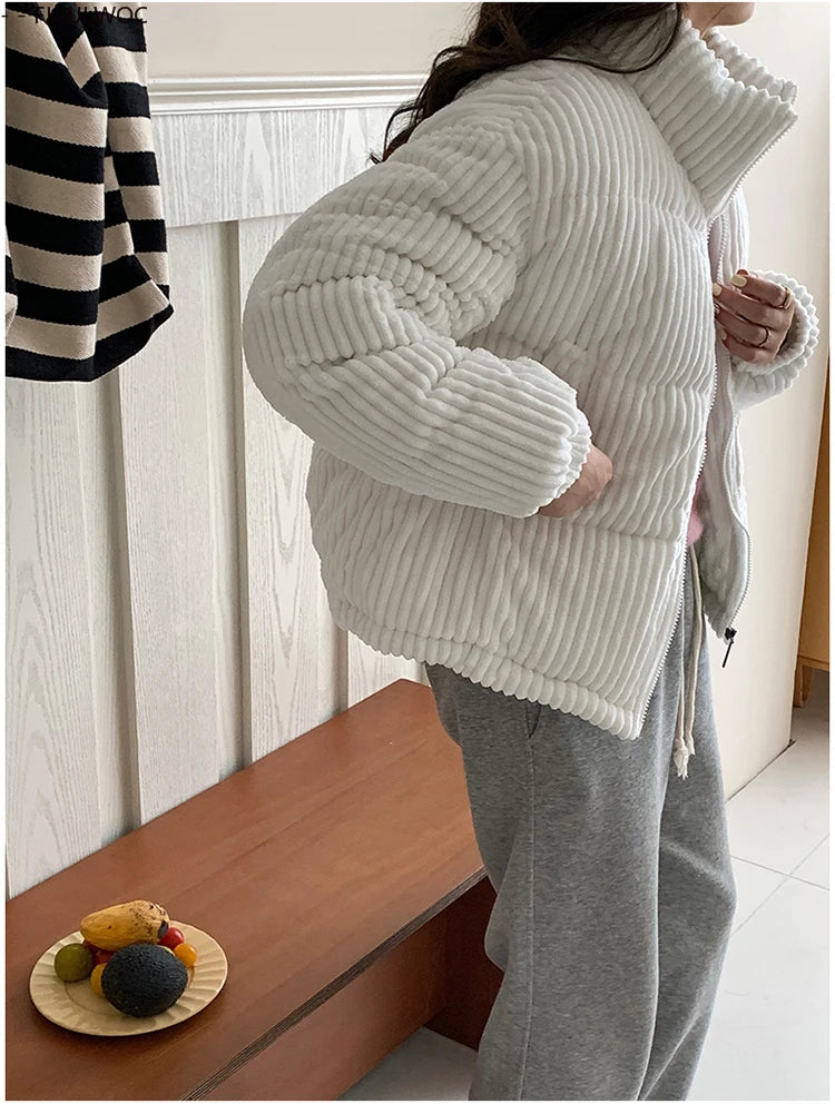 Corduroy Cotton 2025 Winter Turtleneck Warm Outerwear Coats Cake Korean Style Cute Girls Short Down Jacket Short Women Parkas