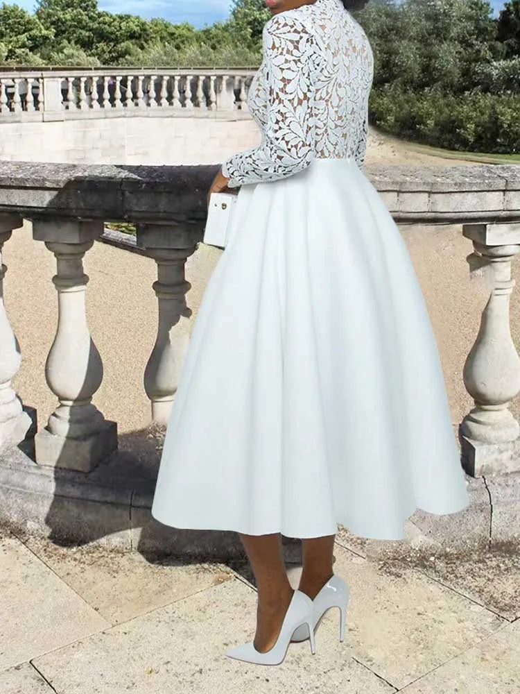 Elegant Party Dresses Woman Fall Fashion Lace Long Sleeve See Through Dress Vintage Laides Evening Dress Wholesale Dropshipping