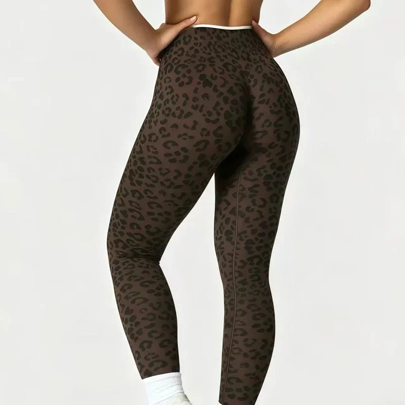 Seamless Leopard Print Leggings Women High Waist Yoga Pants Scrunch Butt Fitness Tights Moisture Wicking Slim Fit Sports Pants