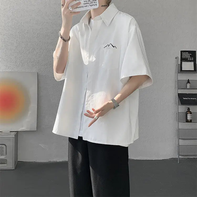 LEGIBLE Spring Summer Solid Shirts Men Casual Oversized Three Quarter Shirts Male Loose Fit Shirt for Man