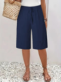 Women's Elastic Waist Drawstrings Casual Wide Leg Knee Length Pants‌