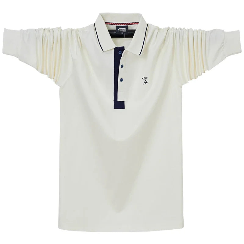 Autumn Spring New Men's Solid Polo Shirt Lapel Long-sleeved Polos Shirt Button Collar Fashion Thick Shirt Casual Loose Tops 6XL