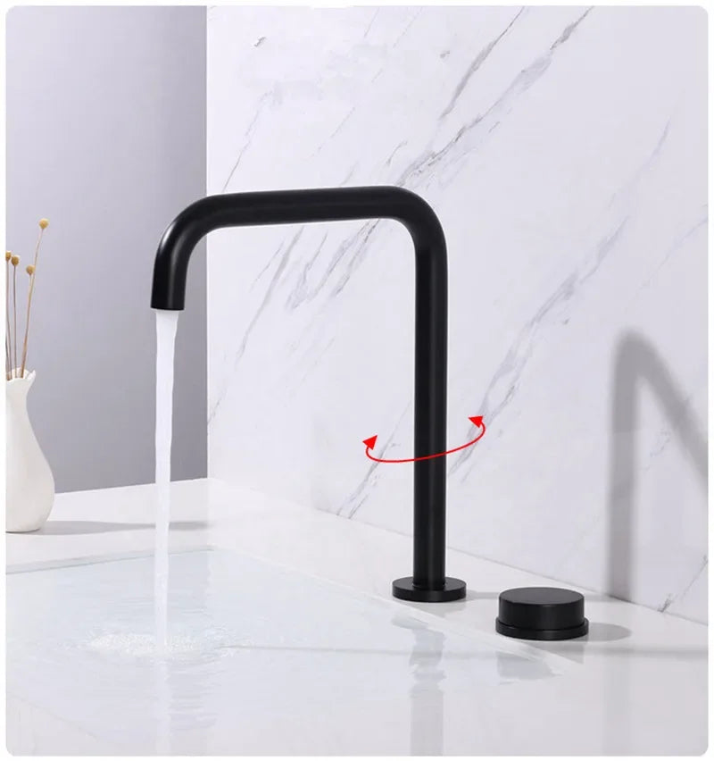 Basin faucet Bathroom two holes Widespread Brushed Gold bathroom sink tap 360 rotating widespread Black basin Tap