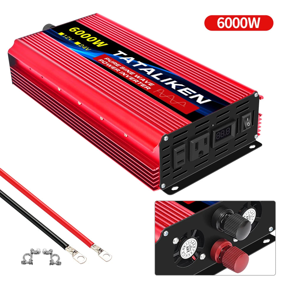 Power Inverter 10000W DC 12V to AC 110V 60HZ Pure Sine Wave Inverter with LCD Display Remote Control 4AC Outlets