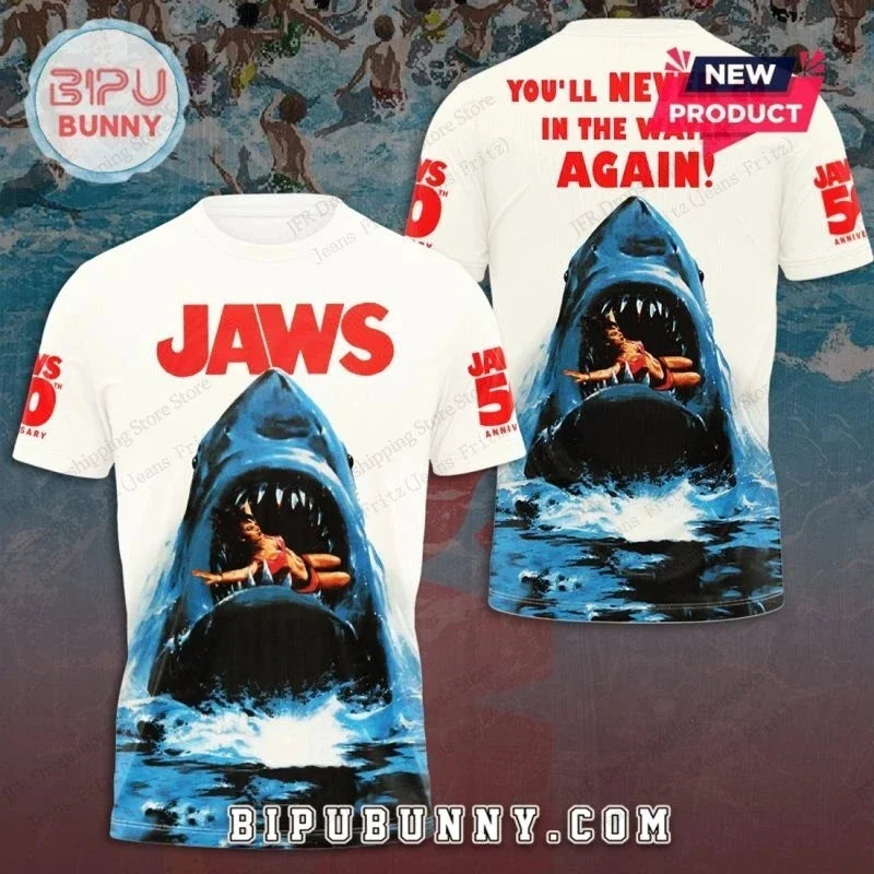 Movie "Jaws" featuring shark pattern 3D Sport Quick-dry Breatha men T-shirt outdoor street casual Fashion Parent-child Clothing